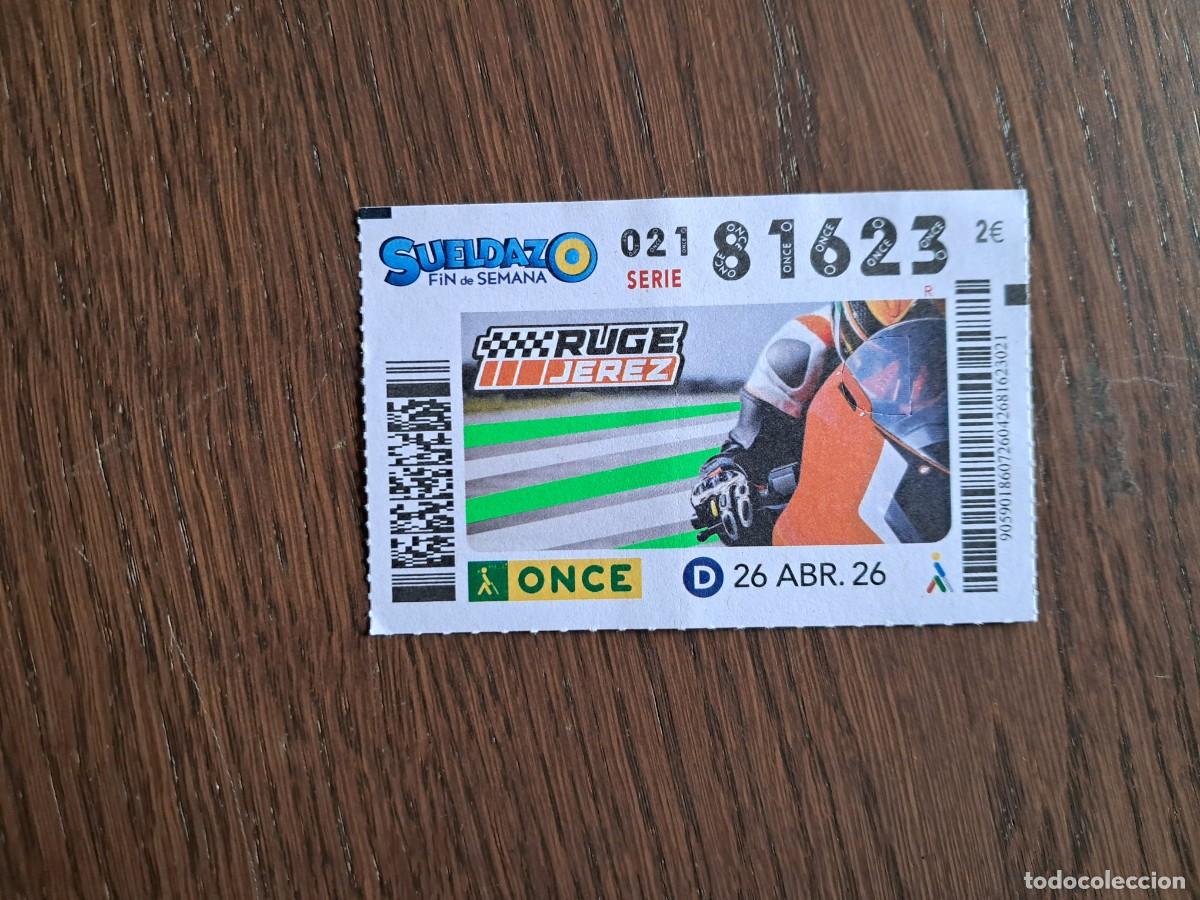Cupones ONCE: cup&oacute;n once 26-04-26, ruge Jerez, motociclismo, n&ordm; 81.623.