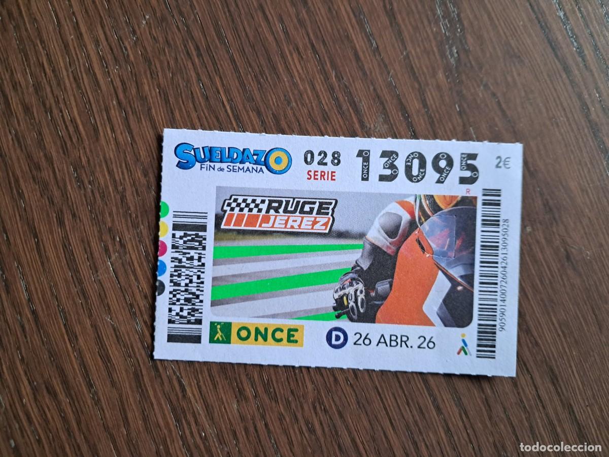 Cupones ONCE: cup&oacute;n once 26-04-26, ruge Jerez, motociclismo, n&ordm; 13.095.