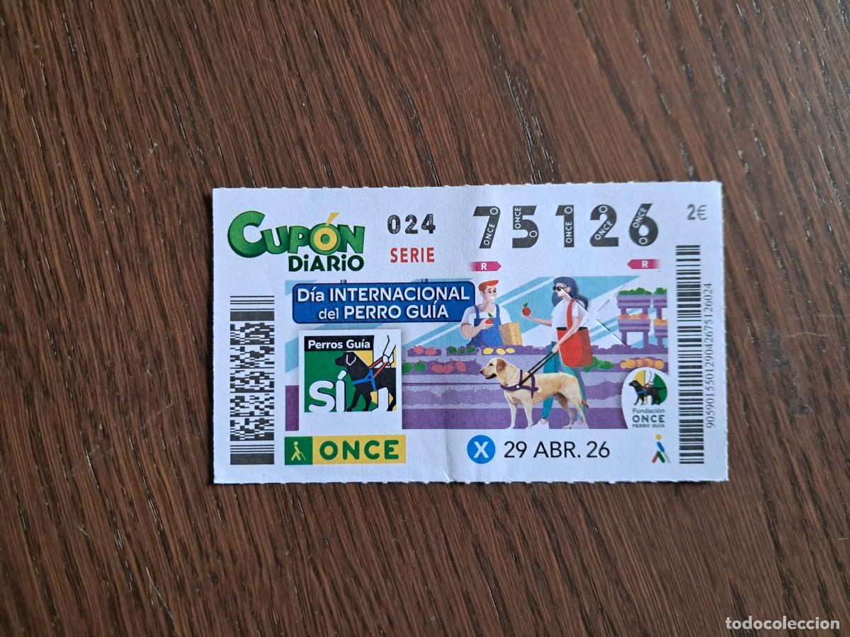 Cupones ONCE: cup&oacute;n once 29-04-26, d&iacute;a internacional del perro gu&iacute;a, n&ordm; 75.126.