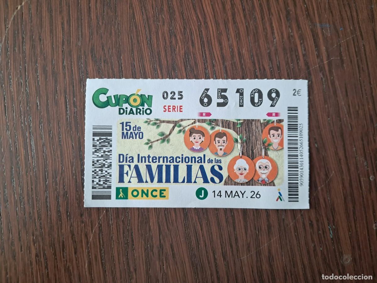 Cupones ONCE: cup&oacute;n once 14-05-26, d&iacute;a internacional de las familias, n&ordm; 65.109.