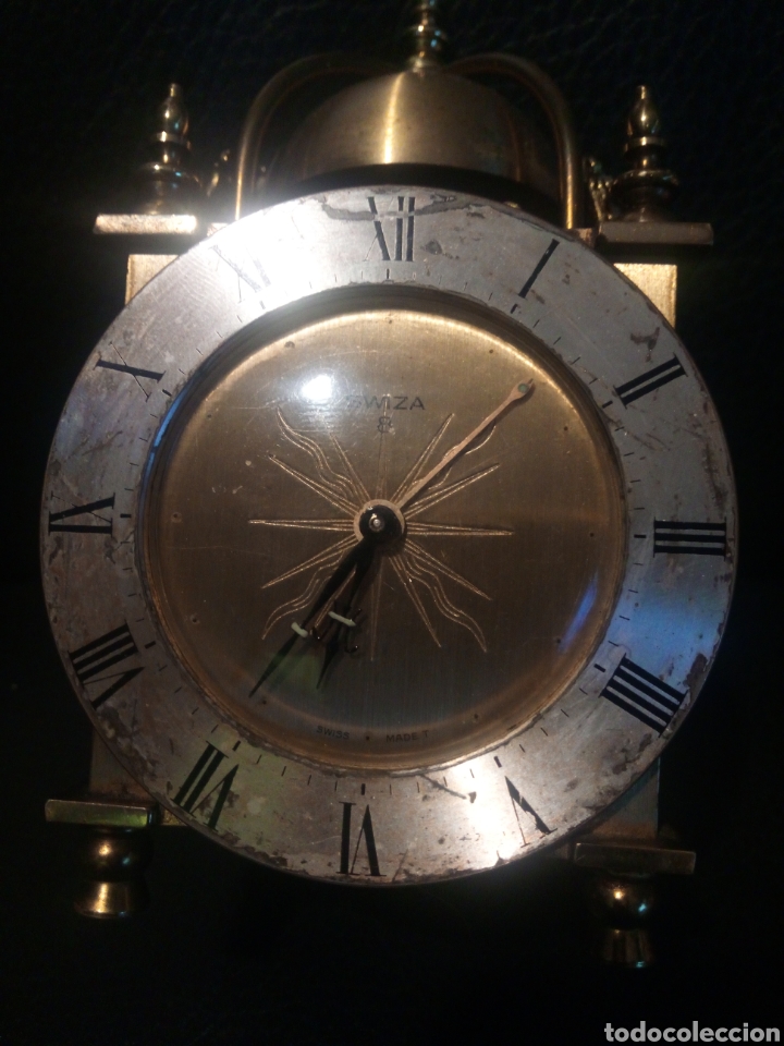Despertadores antiguos: Reloj suizo de bronce de cuerda - Foto 1