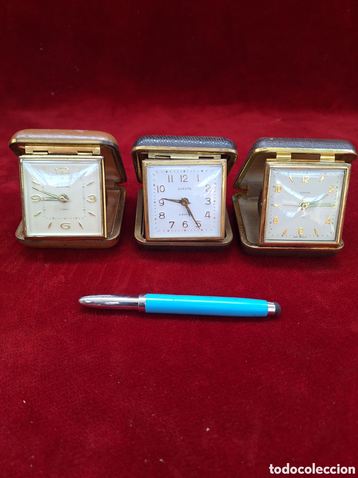 Despertadores antiguos: Lote 3 antiguos relojes despertadores de viaje. Relojes de cuerda marca alemana Europa!