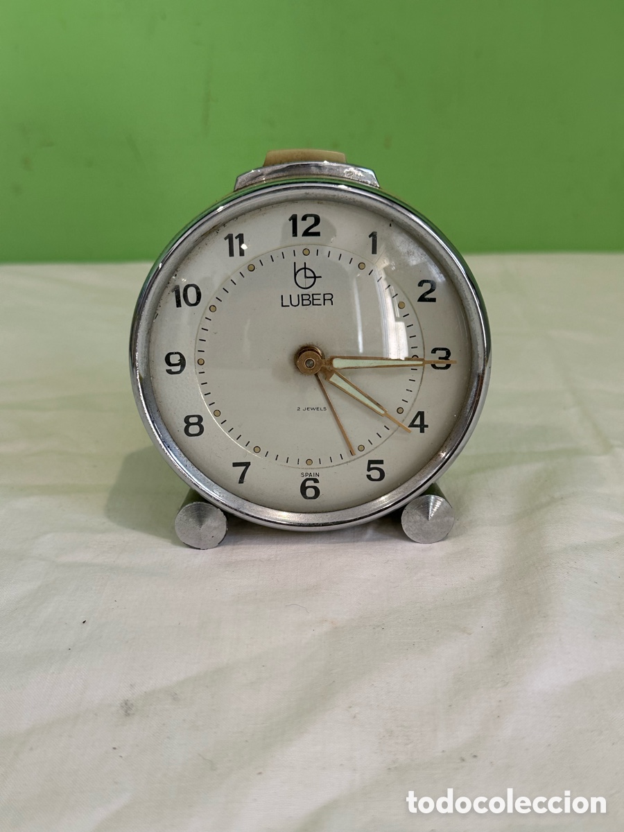 Despertadores antiguos: Reloj despertador vintage Luber Espa&ntilde;a 2 jewels dise&ntilde;o cl&aacute;sico