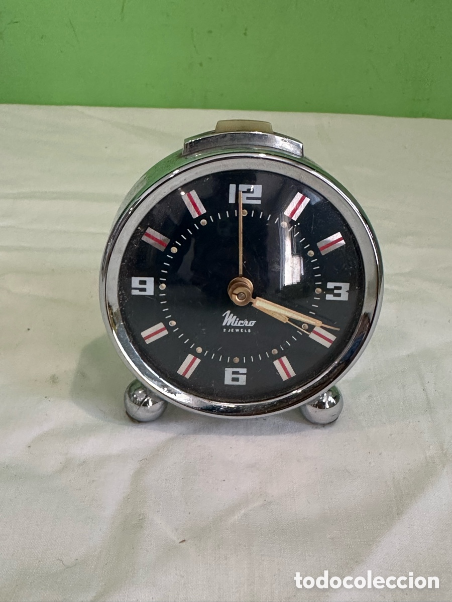 Despertadores antiguos: Reloj despertador vintage Micro 2 jewels esfera negra estilo retro