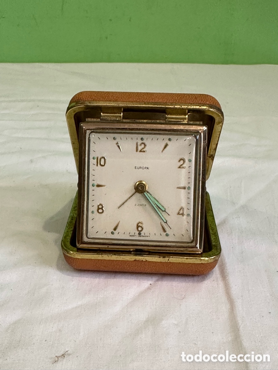 Despertadores antiguos: Reloj despertador de viaje Europa 7 jewels plegable vintage