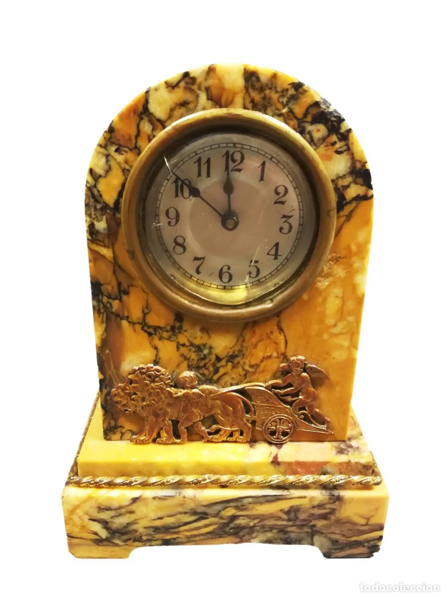 Despertadores antiguos: RELOJ DE CABECERA MARMOL AMARILLO Y LATON SIGLO XIX - Foto 11