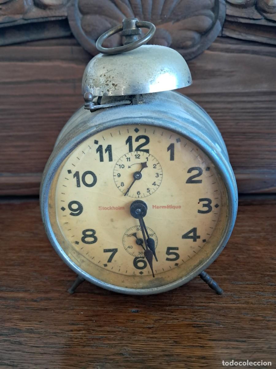 Despertadores antiguos: Reloj despertador Stockholm Hermetique, vintaje a&ntilde;os 40
