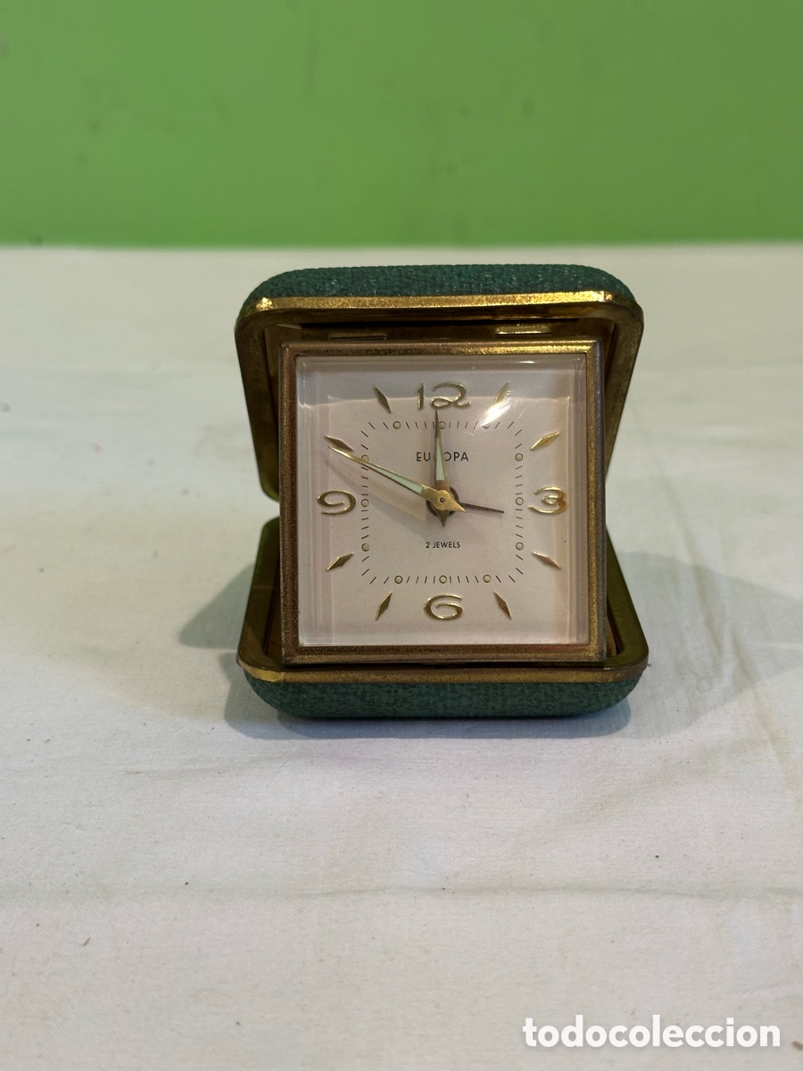 Despertadores antiguos: Reloj despertador EUROPA Germany 2 jewels plegable viaje vintage funciona