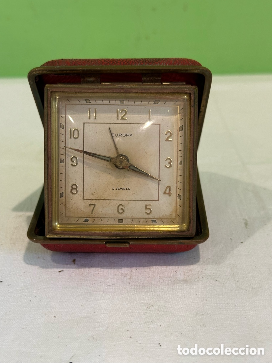 Despertadores antiguos: Reloj despertador EUROPA Germany 2 jewels plegable viaje vintage funciona