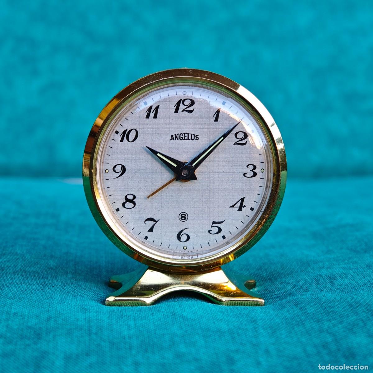 Despertadores antiguos: ANGELUS reloj de cuerda 8 dias despertador vintage alarm clock watch montre orologio swiss