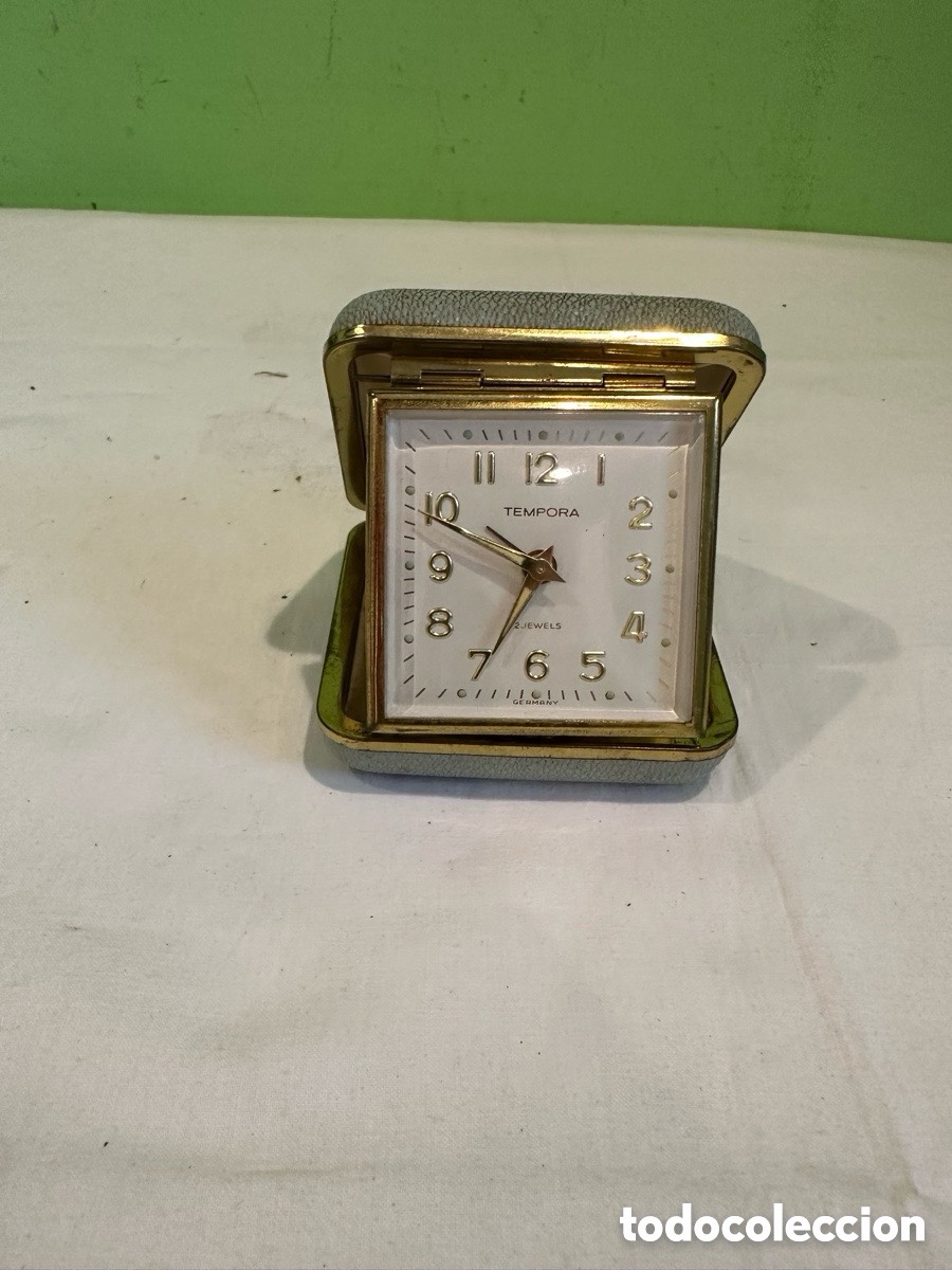 Despertadores antiguos: Reloj despertador TEMPORA Germany 2 jewels plegable viaje vintage funciona