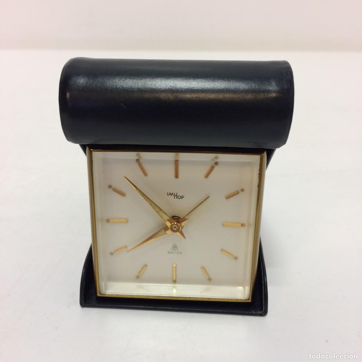 Despertadores antiguos: Antiguo Reloj Despertador de Viaje marca IMHOF swiss - Funda marca Westinghouse (Funciona)