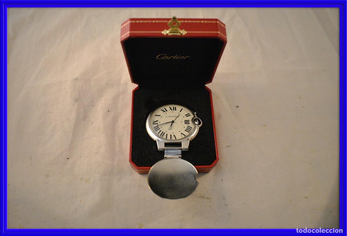 Despertadores antiguos: Fant&aacute;stico reloj despertador Cartier en su estuche original. Funciona bien