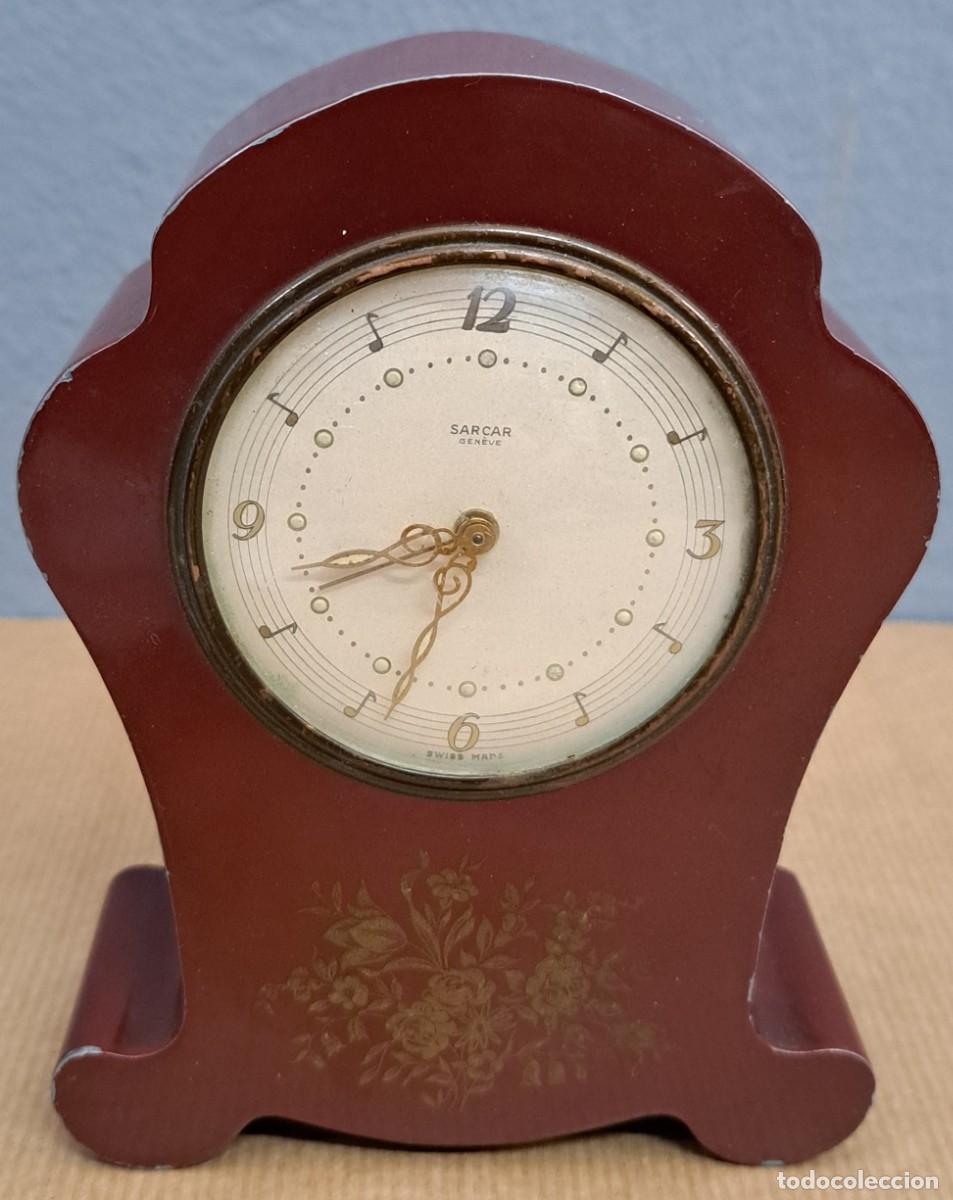 Despertadores antiguos: Reloj despertador musical Sarcar Gen&egrave;ve, mec&aacute;nico a cuerda, vintage
