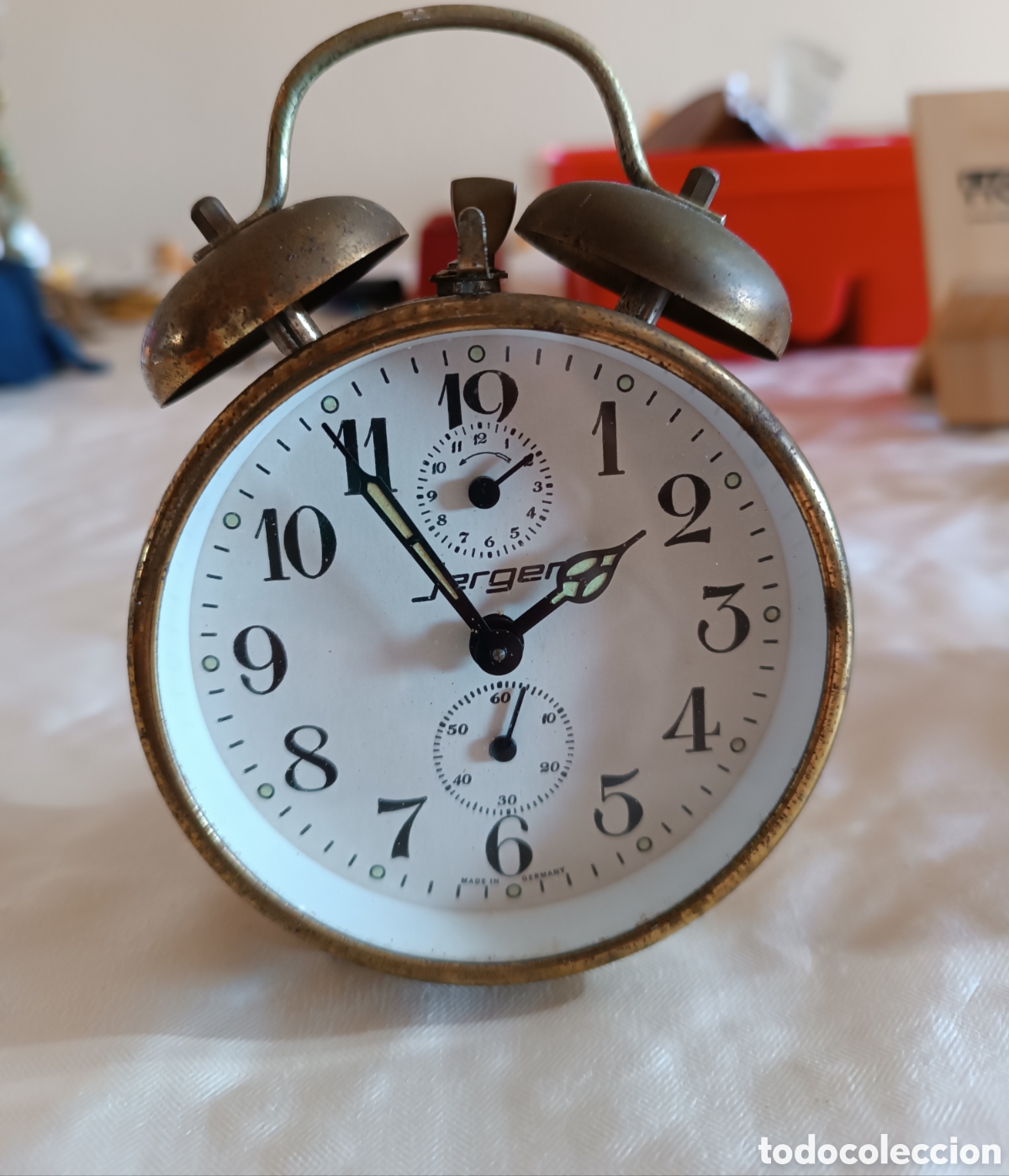 Despertadores antiguos: RELOJ Despertador con campanas, a cuerda JERGER FUNCIONANDO.