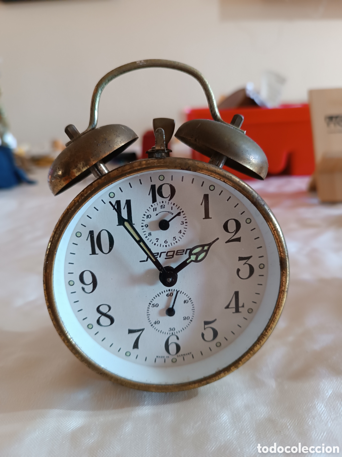 Despertadores antiguos: RELOJ Despertador con campanas, a cuerda JERGER FUNCIONANDO.