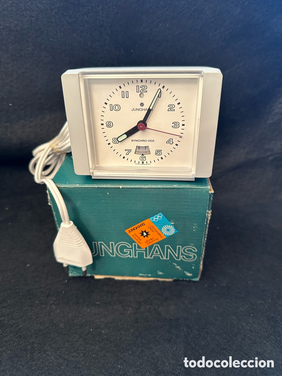 Despertadores antiguos: RELOJ DESPERTADOR ELECTRONICO JUNGHANS SYNCHRO-VOX DE LOS A&Ntilde;OS 70 (NOS) COLOR GRIS