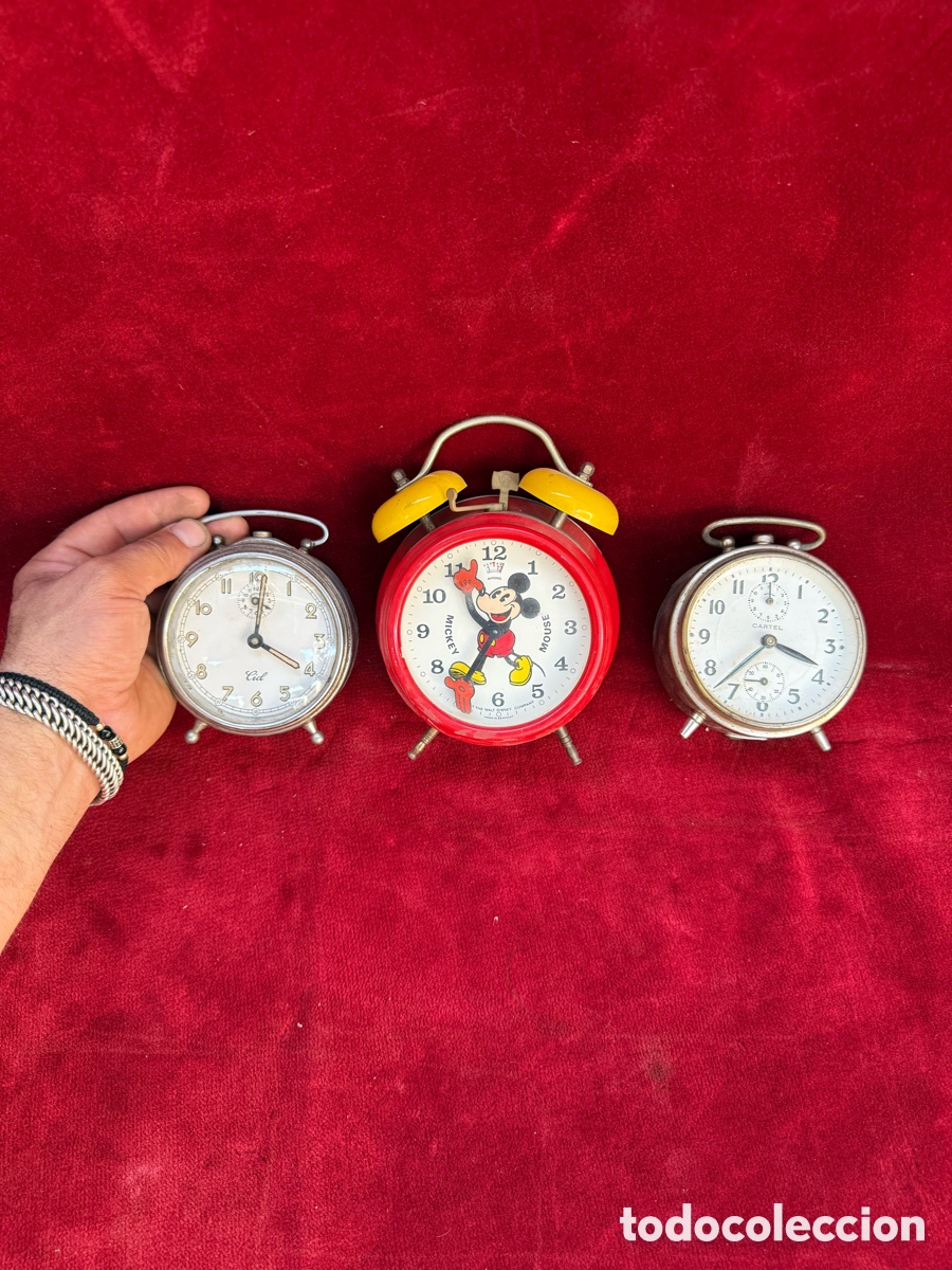 Despertadores antiguos: Lote relojes antiguos,Cartel,Cid y Mickey Mouse!