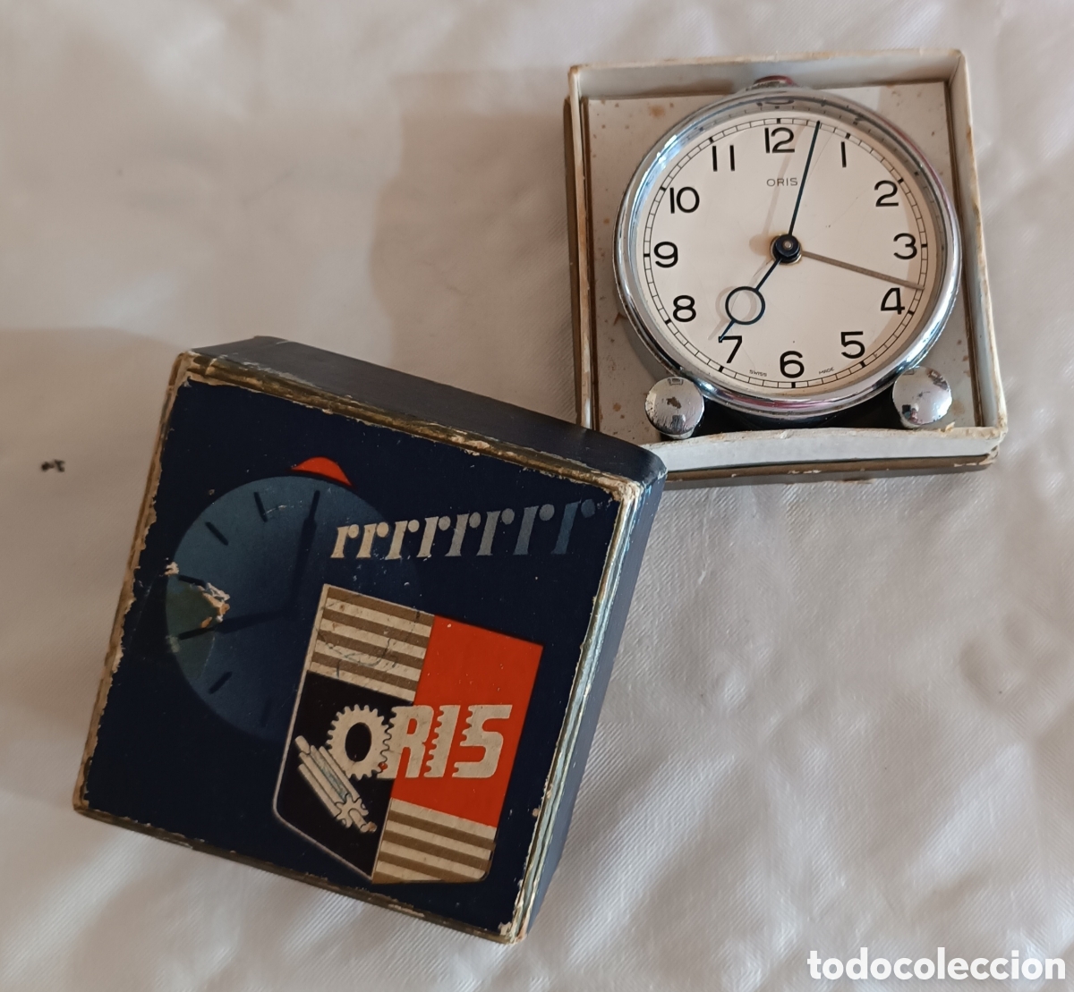 Despertadores antiguos: Reloj DESPERTADOR sobremesa ORIS, fabricado en Suiza, con caja original.