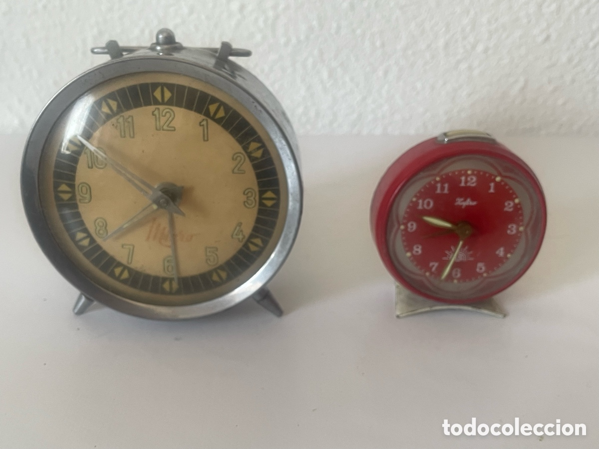 Despertadores antiguos: Lote 2 relojes despertadores vintage espa&ntilde;oles Alba Zafiro + Micro a&ntilde;os 50-60 retro deco