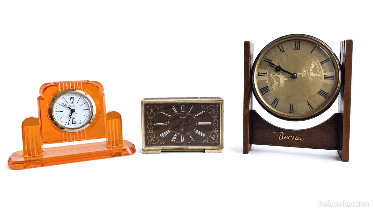Despertadores antiguos: Vintage Soviet &rdquo;Vesna&rdquo; (Весна) mechanical mantel clock , Vintage SLAVA table clock,Electro-mechanica