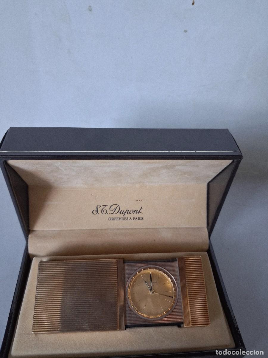 Despertadores antiguos: Reloj de viaje marca Dupont made in France chapado en oro