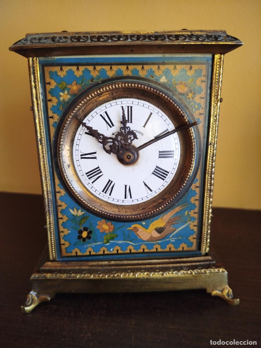 Despertadores antiguos: Antique French bronze table clock, travel clock from the 19th century,