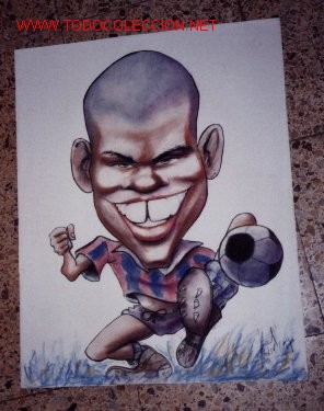 Zeichnungen: Caricatura de jugador del Bar&ccedil;a. gran formato.A&ntilde;o 1999.