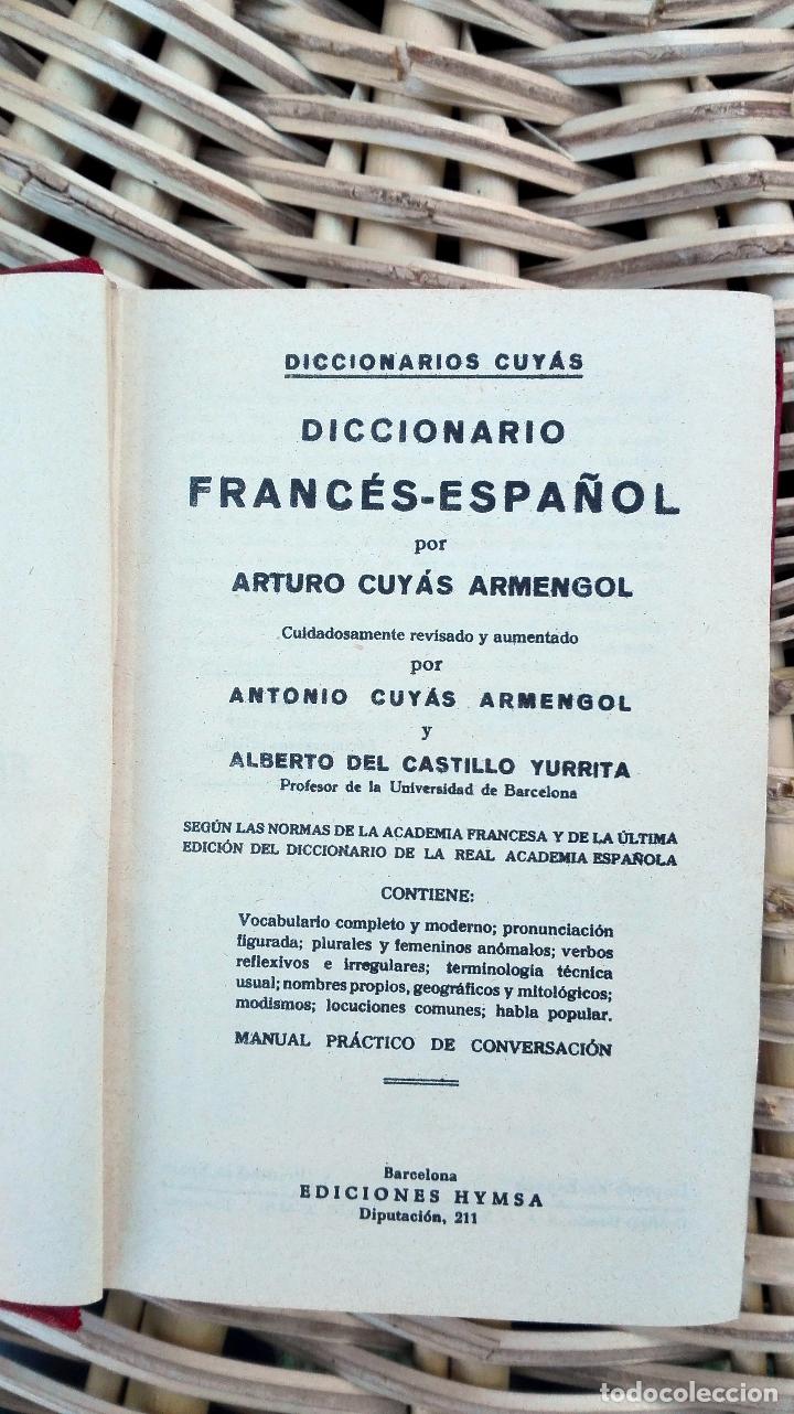 Diccionarios antiguos: DICCIONARIOS DE LENGUAS CUYAS. FRANCES - ESPAÑOL. EDICIONES HYMSA. BARCELONA. 1954 W - Foto 2 - 101533099