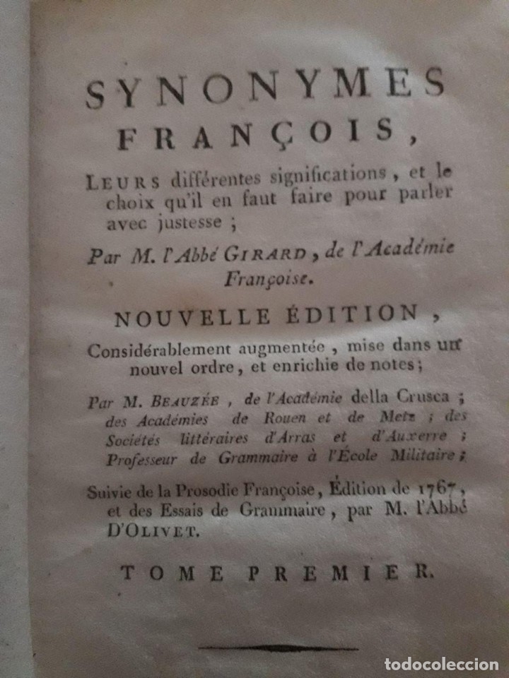 Diccionarios antiguos: SYNONYMES FRAN&Ccedil;OIS. Tomes Premier & Second / 1767 - Foto 3