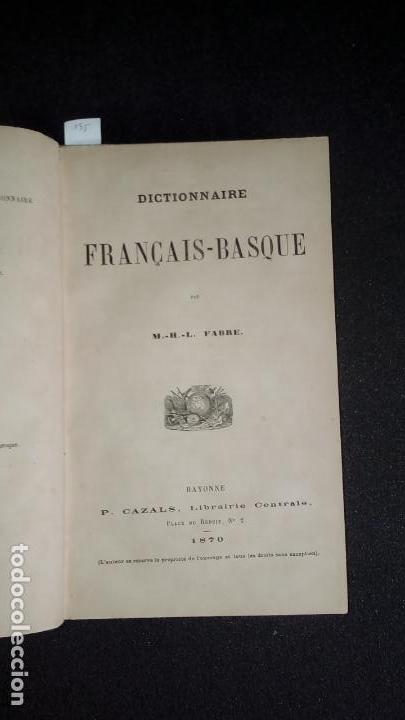 Diccionarios antiguos: Diccionario Francés-Vasco. Fabre. - Foto 3 - 136271254