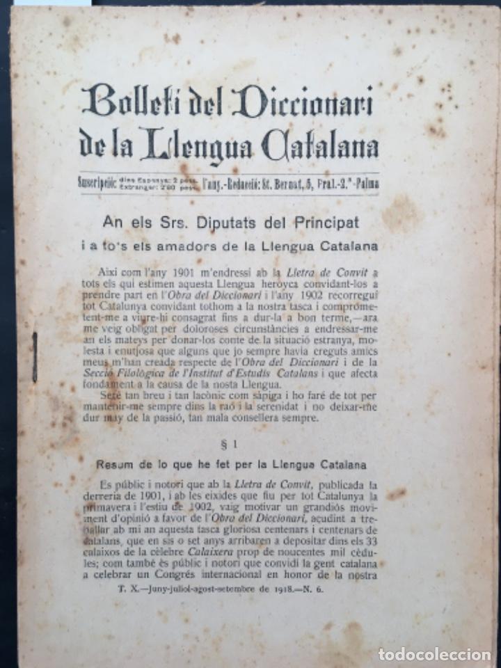 Diccionarios antiguos: BOLLETI DEL DICCIONARI DE LA LLENGUA CATALANA, N 6, JUNY JULIOL AGOST SETEMBRE 1918 - Foto 1 - 222343028