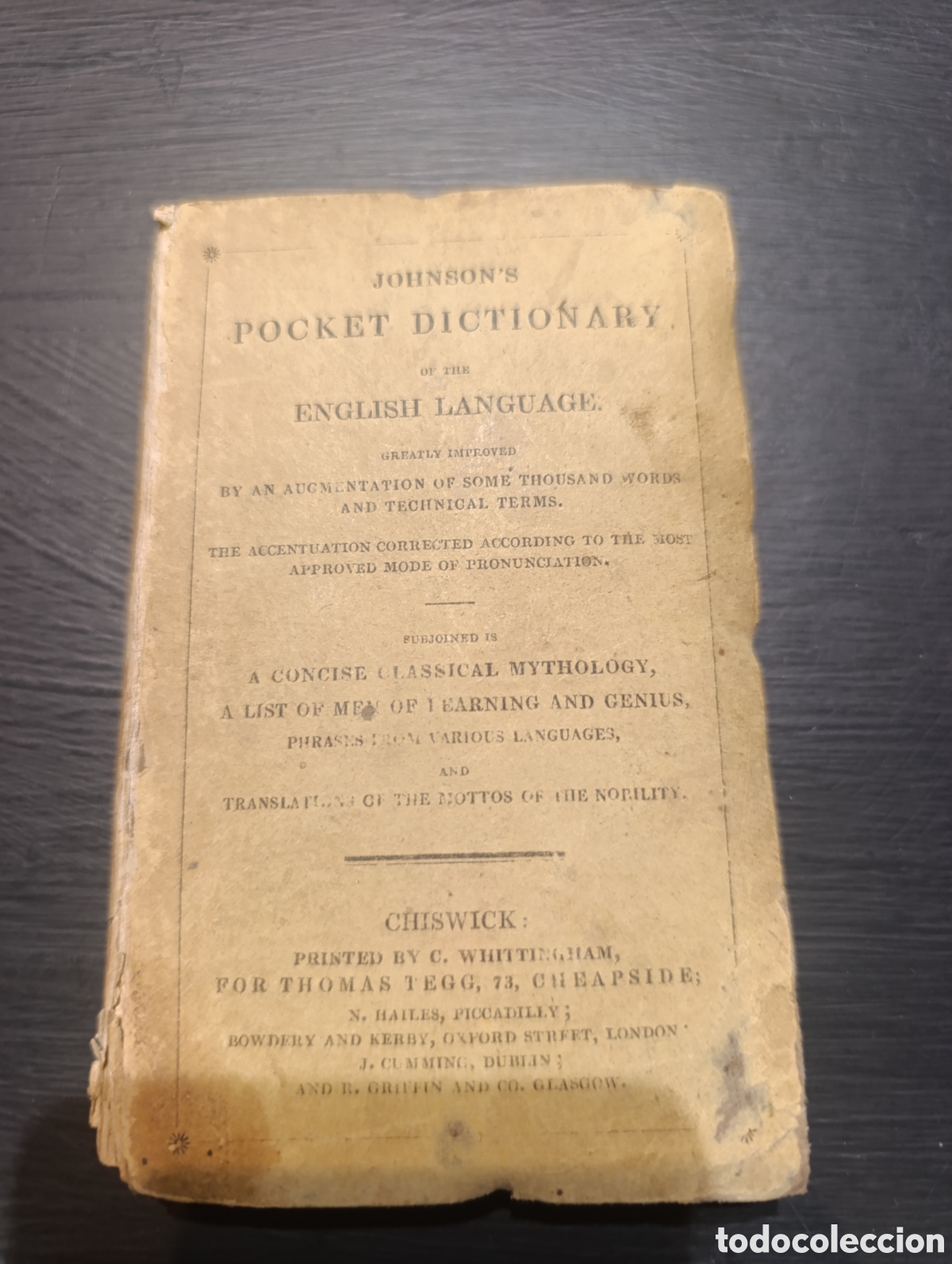 Diccionarios antiguos: JOHNSON'S POCKET DICTIONARY ENGLISH LANGUAGE. Chiswick 1831