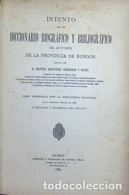 Diccionarios antiguos: Intento de un diccionario biogr&aacute;fico y bibliogr&aacute;fico de autores de la provincia de Burgos - MARTINEZ