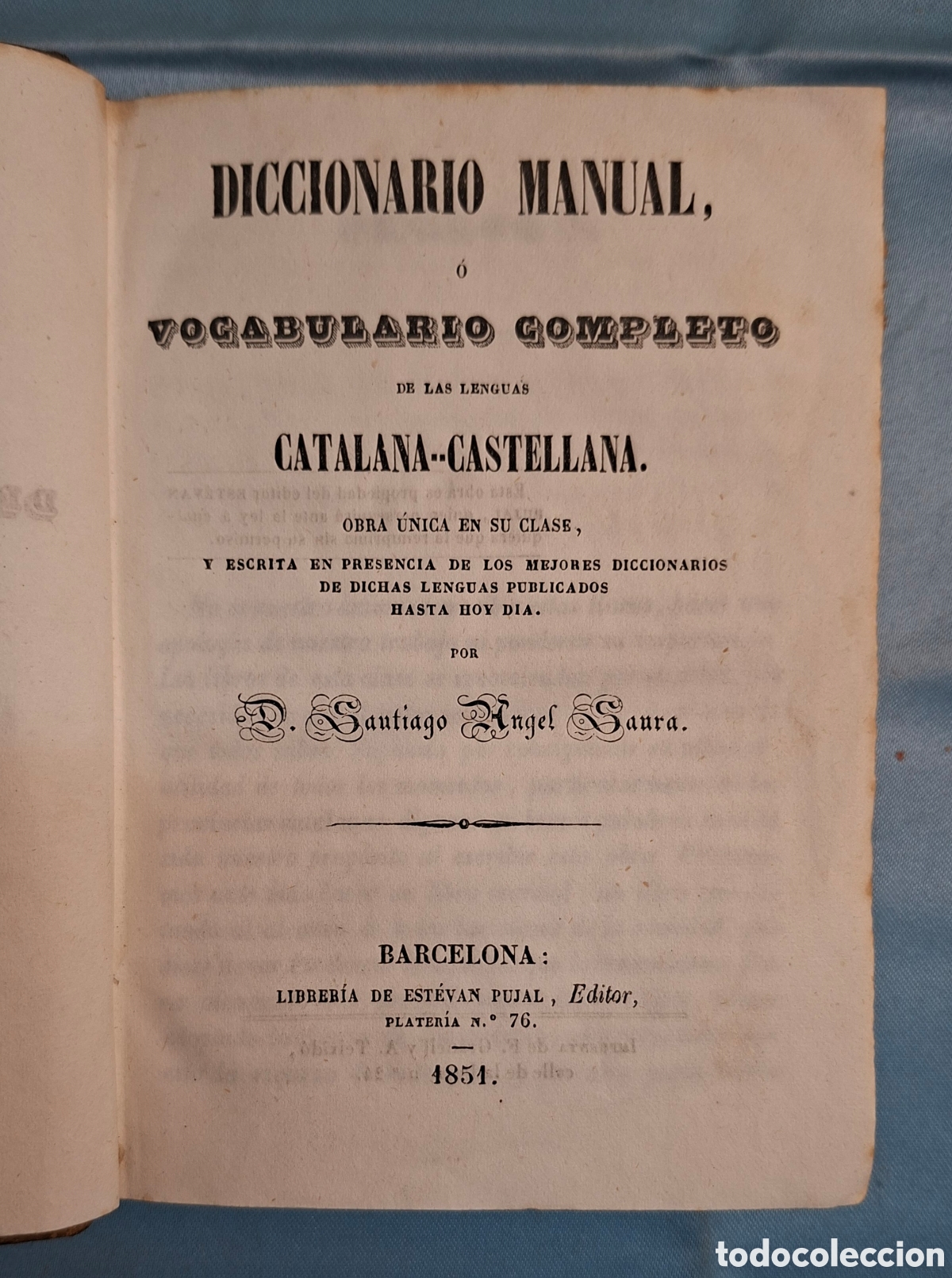 Diccionarios antiguos: Diccionario Manual Catalana-Castellana 1851