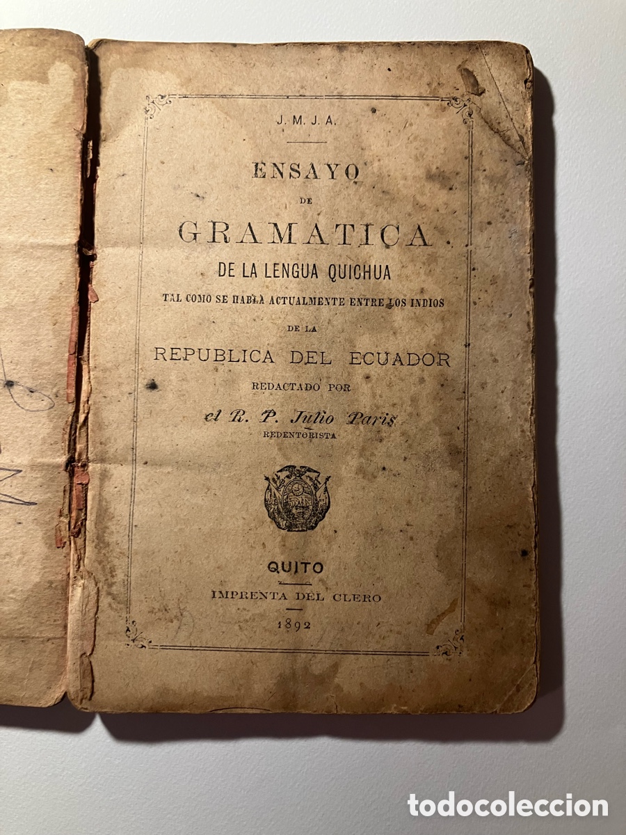 Diccionarios antiguos: Ensayo de Gram&aacute;tica de la lengua Quichua. 1892!