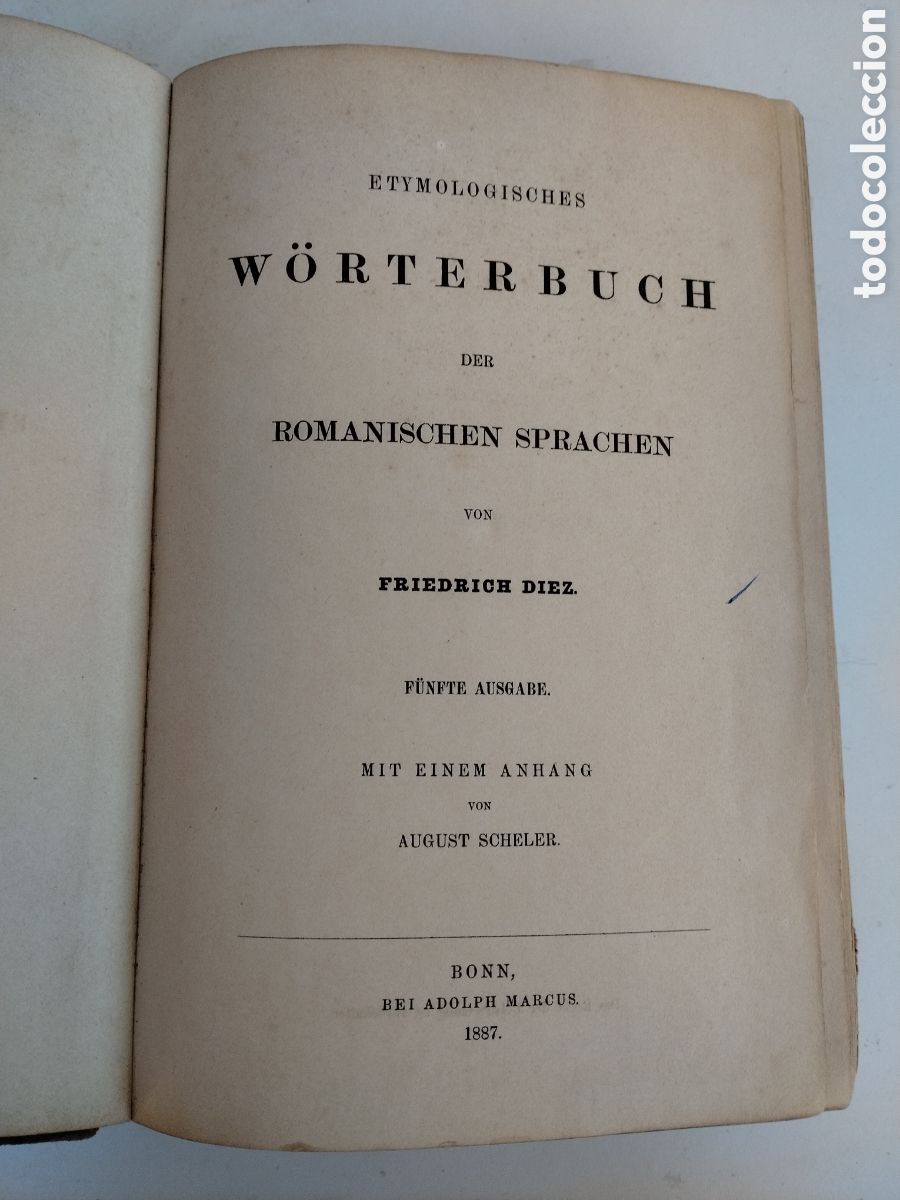 Diccionarios antiguos: ETYMOLOGISCHES W&Ouml;RTERBUCH DER ROMANISCHEN SPRACHEN - FRIEDRICH DIEZ - ADOLPH MARCUS 1887.