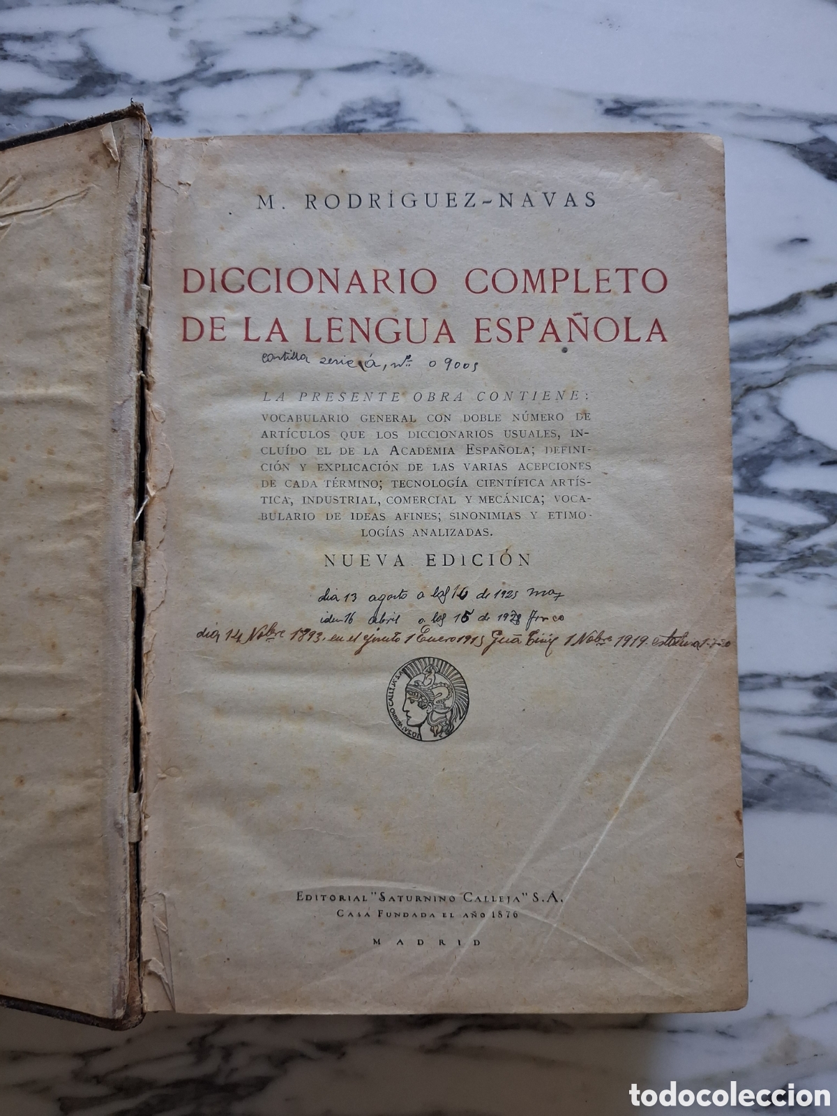 Diccionarios antiguos: DICCIONARIO COMPLETO DE LA LENGUA ESPA&Ntilde;OLA - M. RODR&Iacute;GUEZ-NAVAS - CALLEJA - PP. S.XX