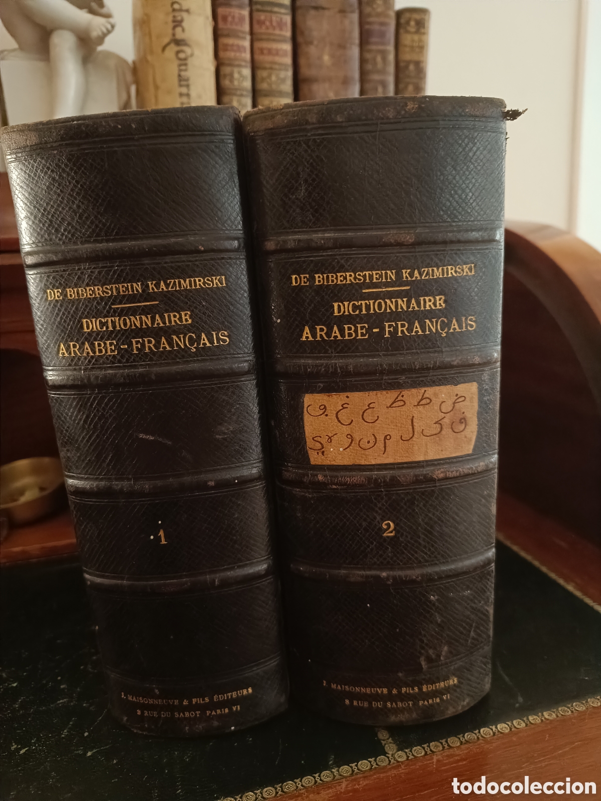 Diccionarios antiguos: 1860. DICTIONNAIRE ARABE-FRAN&Ccedil;AIS KAZIMIRSKI. 2 TOMOS LOMO PIEL CON CUBIERTAS ORIGINALES MAISONNEUVE