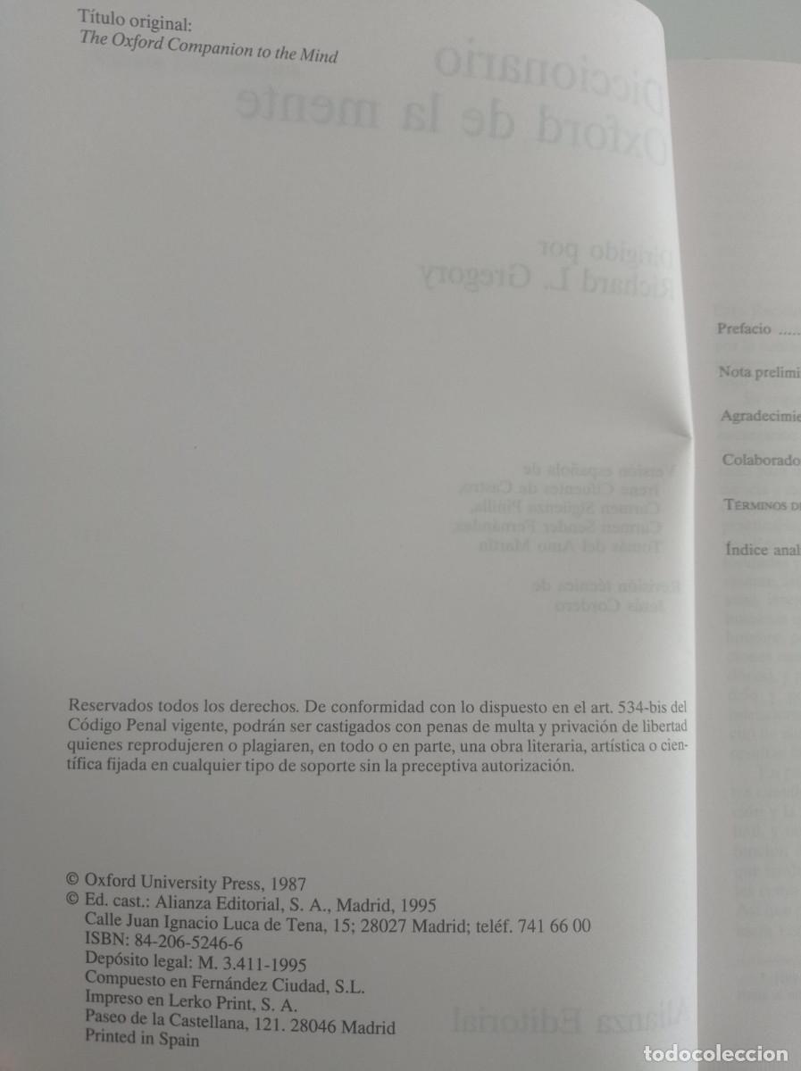 Diccionarios: Diccionario Oxford de la mente Richard L. Gregory - Foto 6