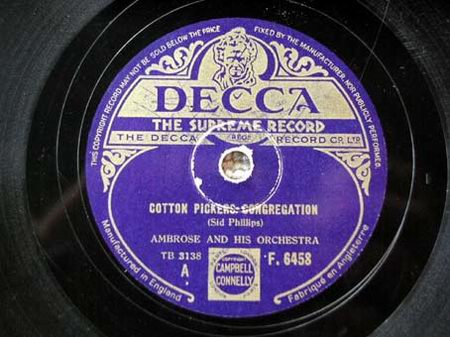 Discos de pizarra: AMBROSE and his ORCHESTRA A- COTTON PICKERS CONGREGATION B- CARAVAN DECCA - Foto 1