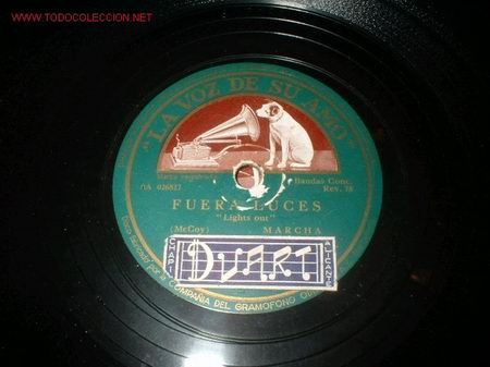 Discos de pizarra: ANTIGUO DISCO GRAMOFONO -FUERA LUCES- MARCHA. - Foto 1