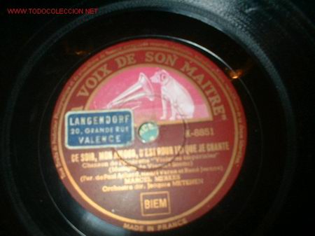 Discos de pizarra: ANTIGUO DISCO GRAMOFONO FRANCES-MARCEL MERKES. - Foto 1