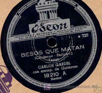 Discos de pizarra: disco de gramofono de Carlos Gardel, BESOS QUE MATAN - Foto 2
