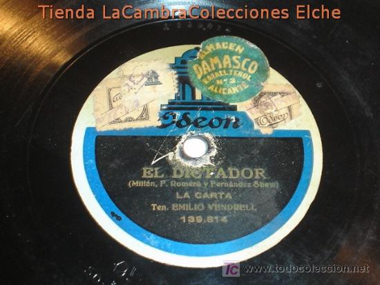 Discos de pizarra: ANTIGUO DISCO DE GRAMOFONO ODEON, EMILIO VENDRELL, ORIGINAL DE LOS A&Ntilde;OS 20/30. - Foto 3