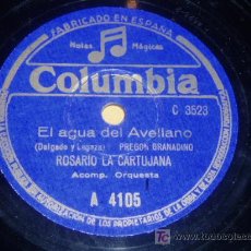 Discos de pizarra: DISCO 78 RPM - ROSARIO LA CARTUJANA - COLUMBIA - PREGÓN GRANADINO - EL AGUA DEL AVELLANO - PIZARRA. Lote 10044181