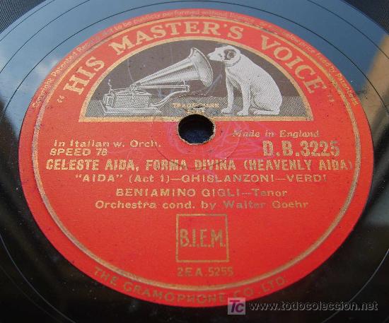 Discos de pizarra: HMV DB 3225 - BENIAMINO GIGLI - CELESTE AIDA - COMO NUEVO! - Foto 1