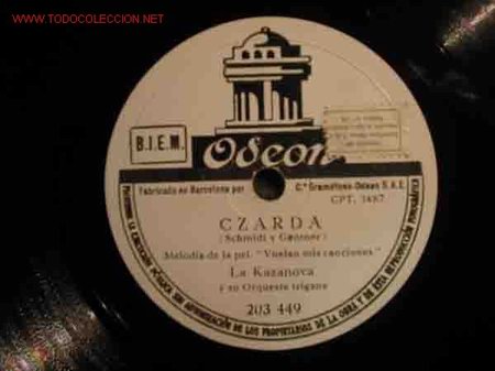Discos de pizarra: Czarda, Tristesse, Gramodono Orde&oacute;n Barcelona, 1LP, - Foto 1