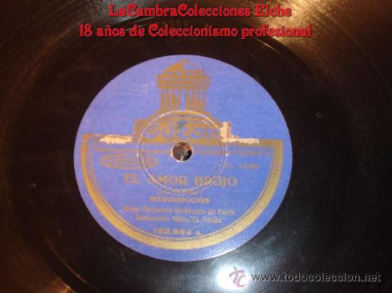 Discos de pizarra: DISCO DE GRAMOFONO ORIGINAL ANTIGUO, ODEON, GRAN ORQUESTA SINFONICA DE PARIS. - Foto 1