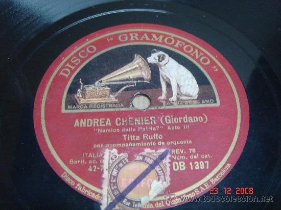 Discos de pizarra: DISCO PIZARRA GRAMOFONO LAFRICANA -ANDREA CHENIER - Foto 1